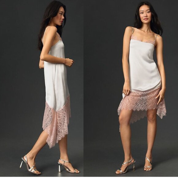 Anthropologie Dresses & Skirts - By Anthropologie Lace-Trimmed Dress SIZE 2 silver color new with tag